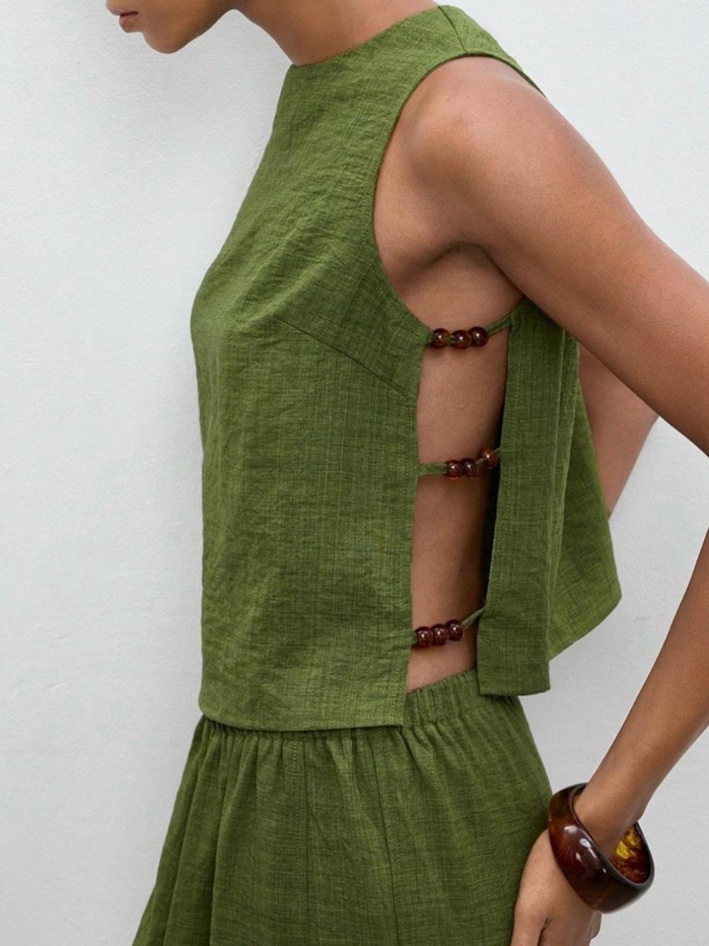 Sleeveless Bead-Detail top